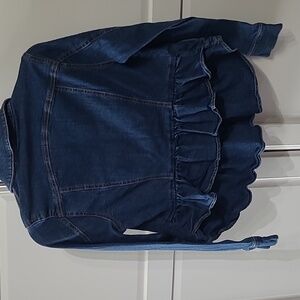 DU JOUR WOMENS JEAN LONG SLEVEE RUFFLE BACK JACKET 2 POCKETS PRE LOVED SIZE O